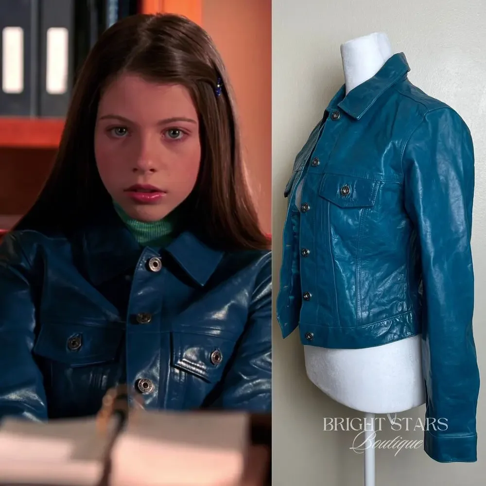 Rare Blue Teal Leather Jacket ASO Dawn Summers Buffy The Vampire Slayer Y2K
